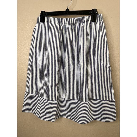 J.Crew Womens Blue & White Striped Linen Blend Skirt Elastic Waist Small - Picture 2 of 7